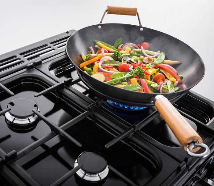 Falcon Dual Fuel hob with multi-ring burner and wok with stir-fry
